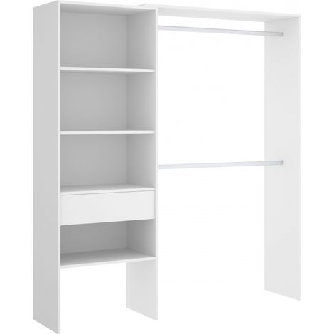 Befara – Dressing ouvert avec tiroir 160-110 cm – 3 étagères fixes 57 x 40 cm – Matériau mélamine haute résistance – Blanc — photo 1