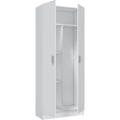 Armoire 2 portes blanche 73x37x180 cm – Panneaux mélaminés résistants – 3 étagères réglables – Rangement buanderie, chambre, garage – Habitdesign — photo 2