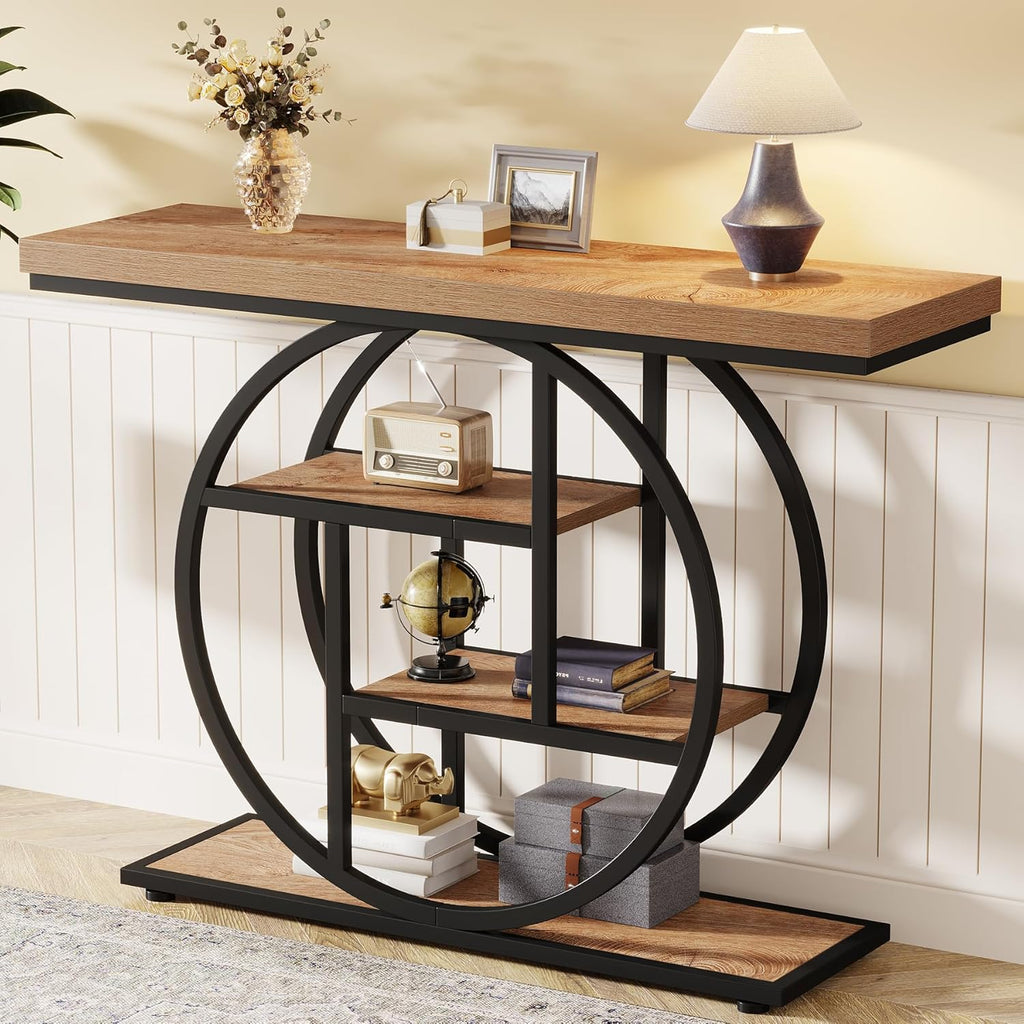 Tribesigns Table console à 4 niveaux avec base circulaire, Tables d'appoint étroites en bois