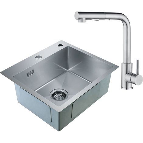 CECIPA  2 en 1 Évier 1 Bac Inox 50 x 45 x 18,5 cm + Robinet de Cuisine Inox Extractible (Sans distributeur de savon) — photo 1