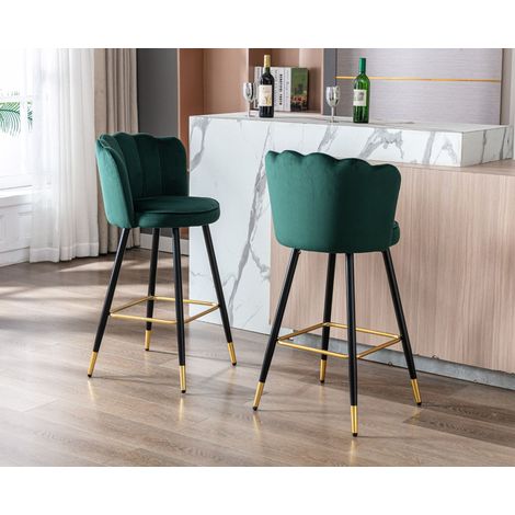 Wahson Lot de 2 tabourets de bar en velours vert – Hauteur d'assise 66 cm – Pieds en métal noir – Design moderne pour cuisine et bar — photo 4