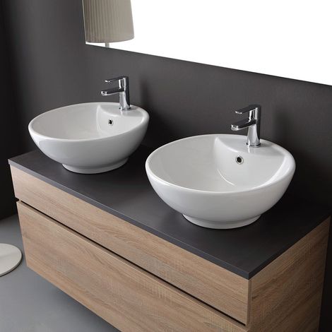 Kiamami Valentina – Meuble de salle de bains suspendu 120cm en chêne naturel – Tiroir sous lavabo avec fermeture soft close – Miroir 120x60 avec cadre en abs — photo 3