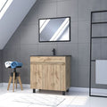 meuble salle de bain 80x80 cm - finition chene naturel + vasque noire + miroir - timber 80 - pack05 — photo 1