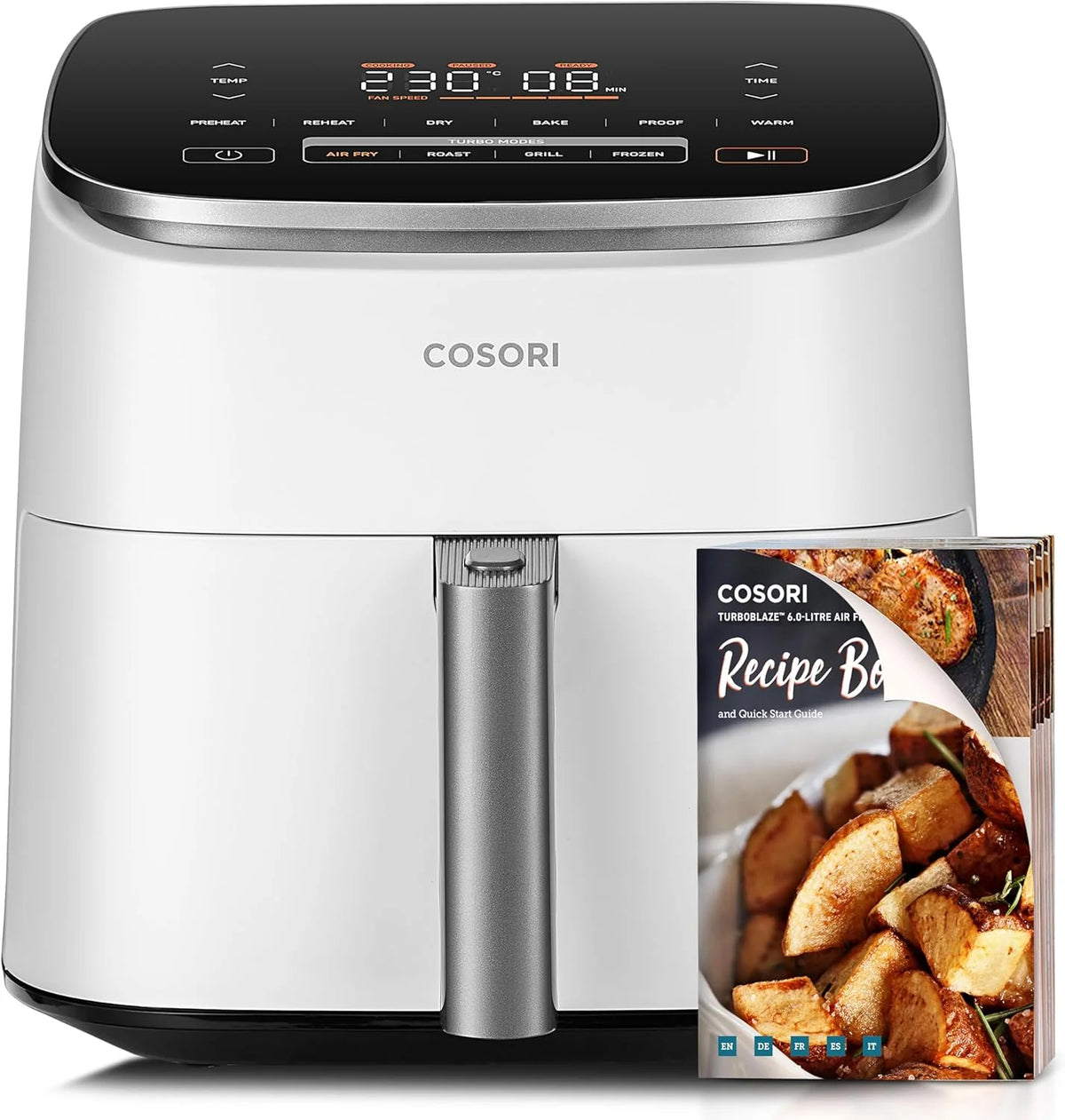 2026 Friteuse à air chaud Cosori Turbo Blaze 6L, intérieur en métal véritable, moteur CC exclusif, 46 % plus rapide, température de 30 °C à 230 °C, idéale pour rôtir les viandes, programmes de cuisson complets, silencieuse (27 dB).