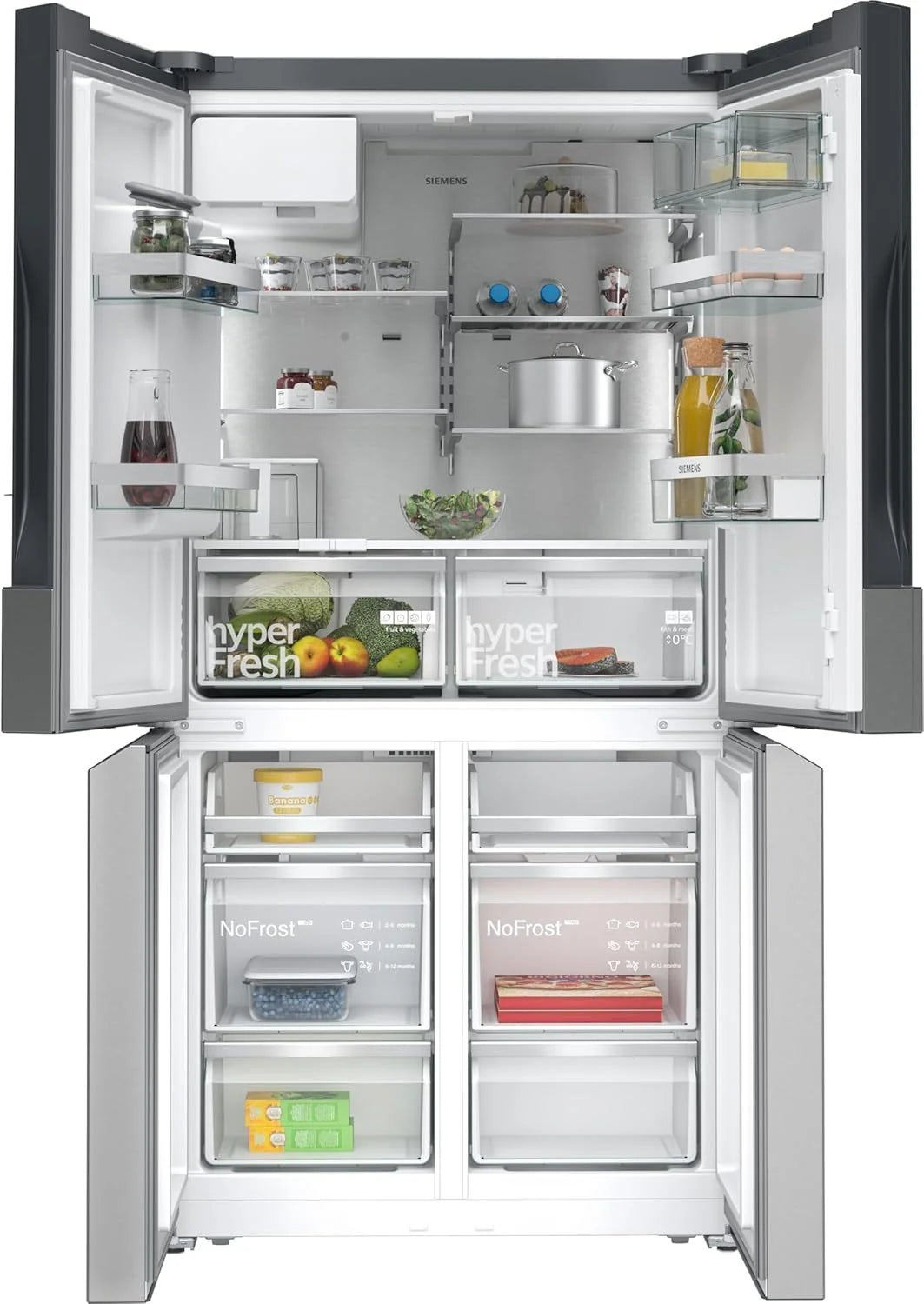 2026 SIEMENS KF96NVPEA iQ300 Multi-Door-Kühlschrank, 183 x 91 cm, 405 L Kühlen & 200 L Gefrieren, hyperFresh längere Frische