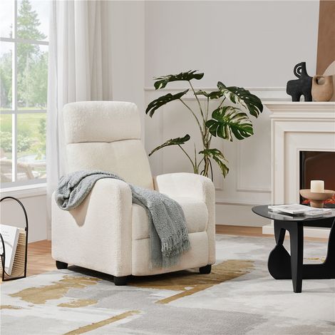 Yaheetech – Fauteuil relax en tissu bouclette ivoire – Dossier réglable jusqu'à 160° – Repose-pied – Capacité 120 kg – Dimensions 61,5x87x99 cm — photo 2
