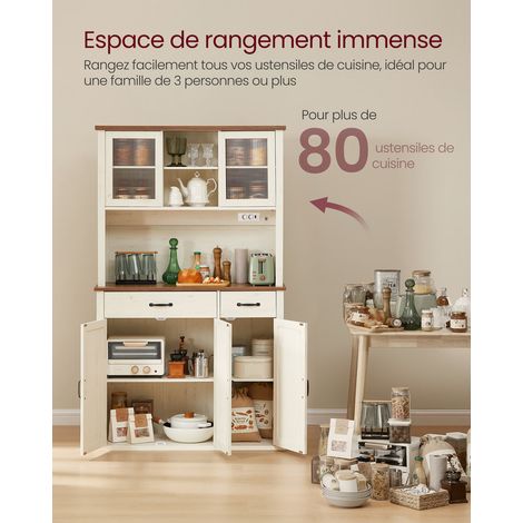 Vasagle – Meuble de rangement avec lumières – Placard de cuisine avec multiprise intégrée – Étagères réglables – 39,5 x 106,5 x 180,6 cm – Blanc rustique et marron miel — photo 4