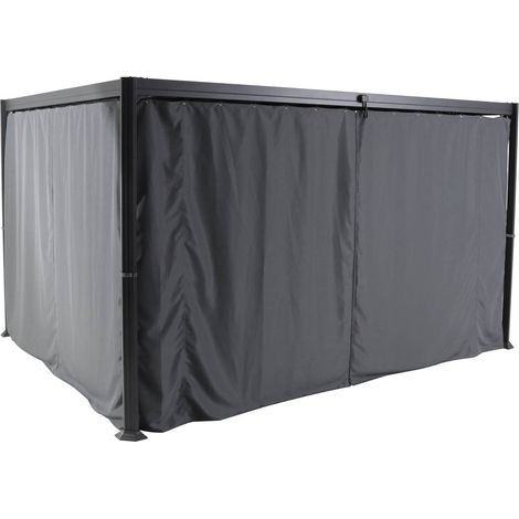 Hesperide – Jeu de 4 rideaux latéraux en polyester 330 x 215 cm – Opaque gris pour tonnelle Belize 3 x 3,8 m – Protection contre les intempéries — photo 1
