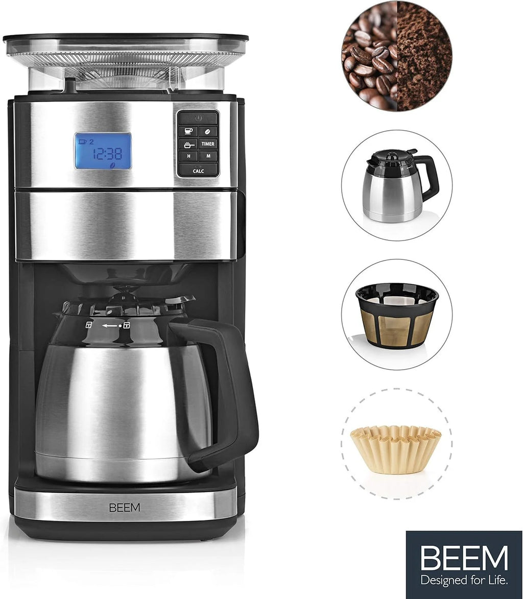 2026 BEEM FRESH-AROMA-PERFECT II Filterkaffeemaschine mit Mahlwerk - Thermo | Edelstahl | Thermokanne | 24h-Timer | 1000 W |