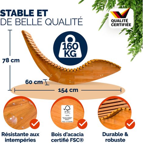 CASARIA® 2x Chaise longue à bascule JAVA en bois d'acacia certifié FSC Pliable transat ergonomique jardin Sauna Capacité de charge 160kg — photo 4