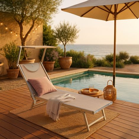 Beach And Garden Design – Lot de 2 transats de plage professionnels en aluminium – Dossier inclinable 3 positions – Tissu textilène 850g – Pare-soleil réglable — photo 2