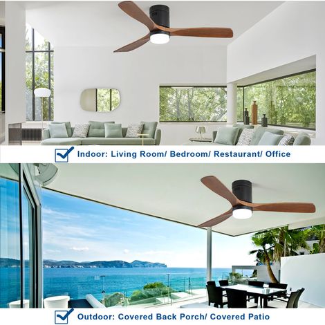 Ventilateur de plafond 132 cm – 3 pales en bois massif – Moteur CC réversible – Télécommande 6 vitesses – Corps noir, lames noyer — photo 4