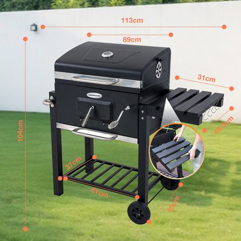 HOMAVO Barbecue Charbon de Bois, Surface de Cuisson: 56×42,5 cm, Bac à Charbon Réglable en Hauteur, Table Latérale Pliante, Thermomètre, Housse Barbecue Incluses — photo 5