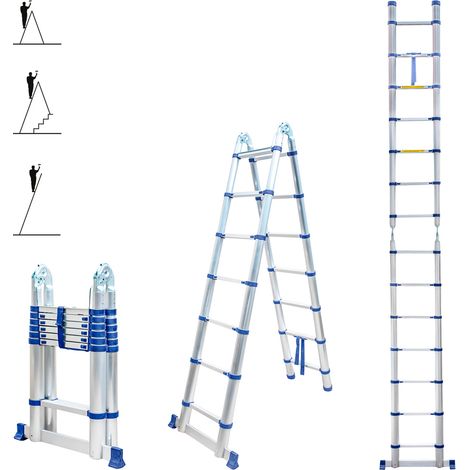 Echelle télescopique articulée 4,4m STEMPAKT, escabeau 2x7 marches pliable professionnel multifonction, H max travail 5,3m, garantie 5 ans, Hoström — photo 1