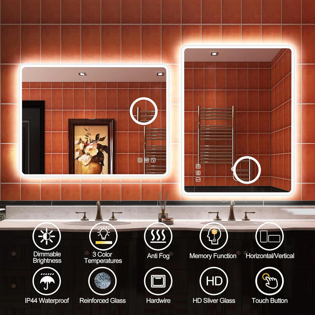 2026 Miroir de salle de bain S'bagno avec éclairage 1200 x 700 mm, IP44, LED, Bluetooth, antibuée, 3 couleurs de lumière (3 0