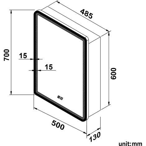 SIRHONA Miroir lumineux de salle de bain avec prise rasoir désembuage 3 modes d'éclairage Armoire de toilette, 500x700mm Noir — photo 5