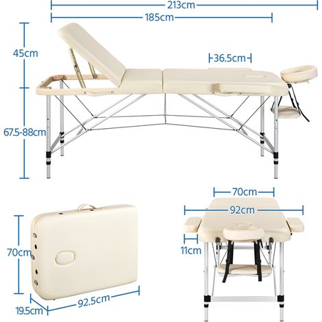 Yaheetech Table de Massage Pliante Professionnelle 70 x 213 cm 3 Section avec Pied en Aluminium Lit de Massage Portable à Hauteur Réglable Repose-tête Ergonomique pour le Massage Spa Tatouage Beige — photo 3