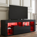 SIRHONA Meuble TV LED Noir avec 2 Compartiments et 1 Portes Bois, Meuble Télé avec Rangement en Verre LED éclairage RVB 16 Couleurs,140 cm — photo 1