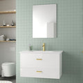 meuble salle de bains 80 cm laqué blanc et or doré à tiroirs avec vasque céramique et miroir — photo 1