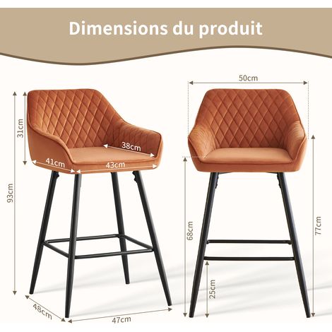 JYMTOM Lot de 4 tabourets de bar chaises en velours,Siège rembourrée, pieds en métal,tabouret. chaises à manger, bars, jambes métalliques-orange — photo 2