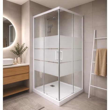 ONDEE ZEN - Porte de douche MISSI - Accès d'angle - Finition Blanc - 80x185cm — photo 2