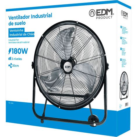 EDM – Ventilateur sur pied industriel 120W – Puissance sonore 50dB – Hauteur réglable 1,5m – 3 vitesses – Mobile avec roulettes – Noir — photo 2