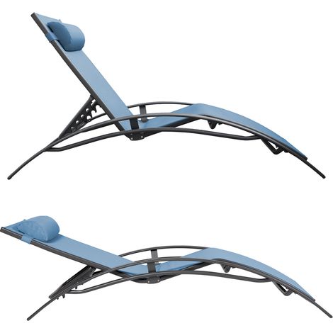 Happy Garden – Lot de 2 transats GALAPAGOS en textilène bleu gris – Structure aluminium gris anthracite – Dossier inclinable 5 niveaux – Confort optimal — photo 6
