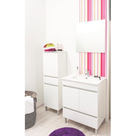 ONDEE ZEN - Meuble de salle de bain à poser LANCELO - 80cm - Blanc - Laqué  - Livré monté — photo 2