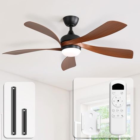 Ventilateur de plafond moderne Sofucor 132 cm, intérieur/extérieur, avec éclairage et télécommande, marron — photo 2