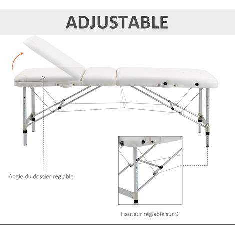 Homcom – Table de massage pliante cosmétique 225 kg – Aluminium léger – Réglable en hauteur et inclinaison – Sac de transport inclus — photo 3
