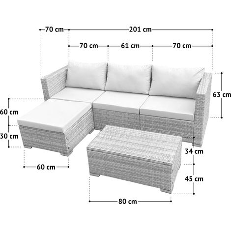 Svita – Ensemble de salon de jardin 5 pièces en polyrotin gris – 2 éléments d'angle et 1 central – Table basse avec plateau en verre – Coussins confortables 8 cm — photo 3