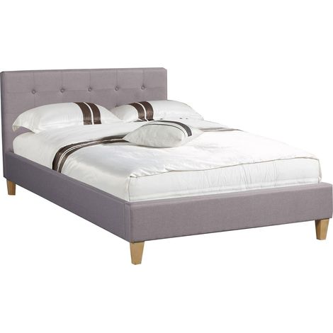 Idimex – Lit simple gris 120x190 cm – Tête de lit capitonnée – Structure en tissu polyester – Pieds en bois chêne – Sommier à lattes inclus — photo 1