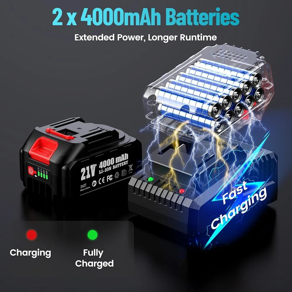 2026 Uaoaii Clé à Chocs sans fil Brushless 1000 Nm Boulonneuse à Choc Électrique Batterie 4000mAh Adaptateur Visseuse à Chocs