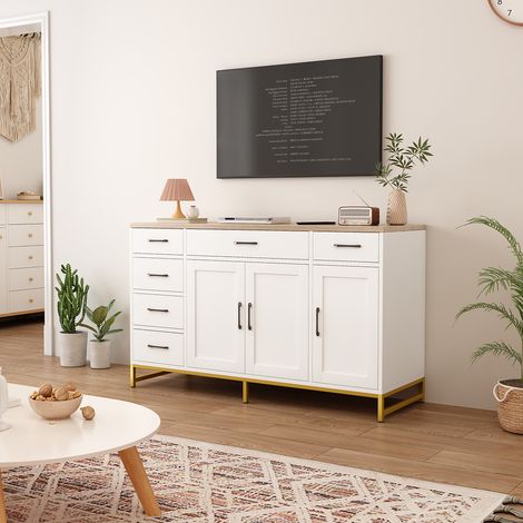 Buffet de Rangement Industriel Blanc – Meuble 140x40x80 cm avec 3 Portes, 6 Tiroirs et Étagères Réglables – Rangement Polyvalent pour Salon, Salle à Manger ou Bureau — photo 4