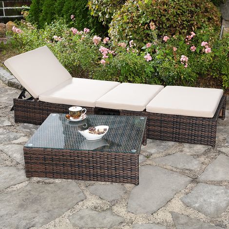 Mucola – Salon de jardin modulable en poly-rotin marron – Ensemble 2 fauteuils, 1 table avec plateau en verre – Coussins hydrofuges amovibles — photo 2