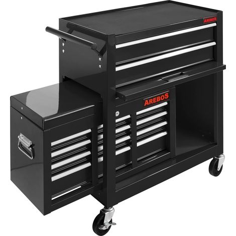 Arebos – Servante d'atelier mobile 8 tiroirs – Construction acier revêtu – Compartiment verrouillable – Roues avec frein de stationnement — photo 6