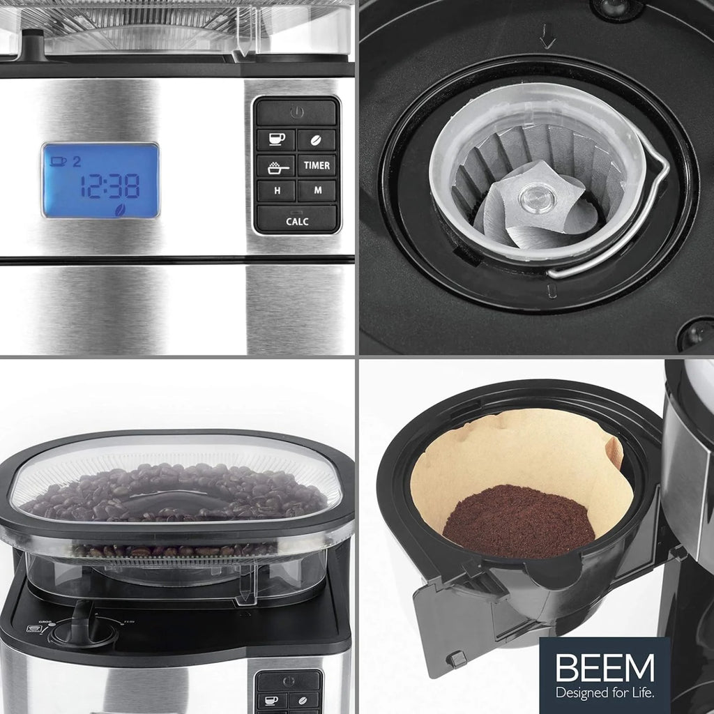 2026 BEEM FRESH-AROMA-PERFECT II Filterkaffeemaschine mit Mahlwerk - Thermo | Edelstahl | Thermokanne | 24h-Timer | 1000 W |