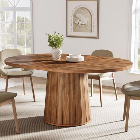 Tribesigns – Table à manger ovale 140 cm pour 6 personnes – Plateau en bois d'ingénierie – Base cylindrique en métal – Style rustique — photo 1