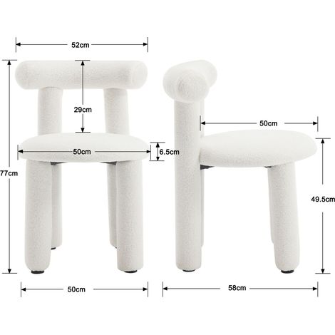 Wahson Lot de 2 chaises en fausse fourrure – Chaise salle à manger moderne sans accoudoirs – Pieds en métal – Confort optimal – Couleur blanche — photo 2