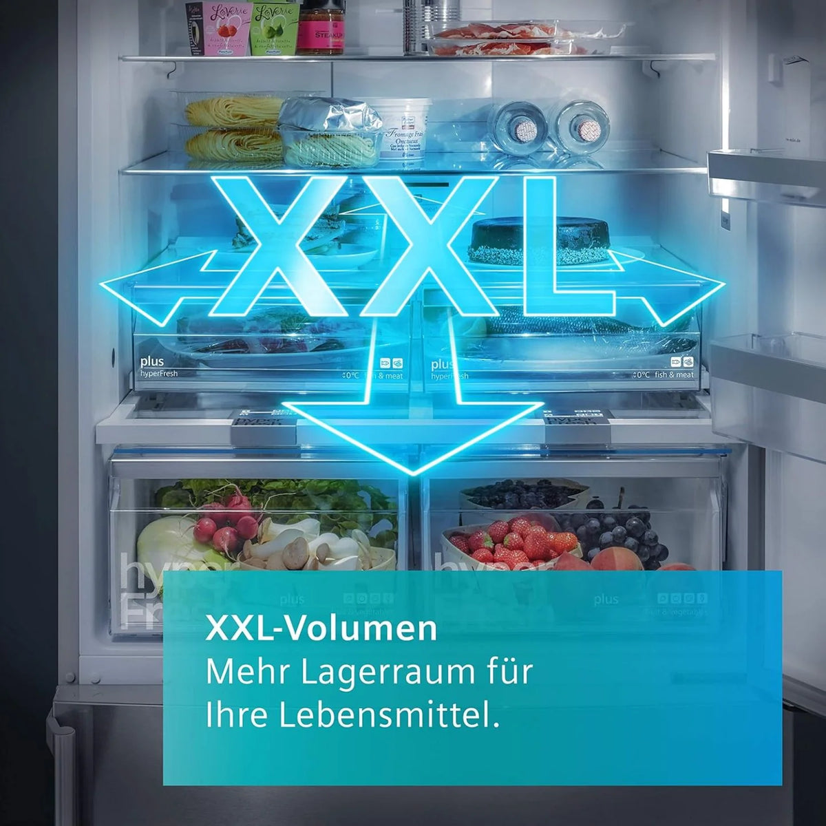 2026 SIEMENS KF96NVPEA iQ300 Multi-Door-Kühlschrank, 183 x 91 cm, 405 L Kühlen & 200 L Gefrieren, hyperFresh längere Frische