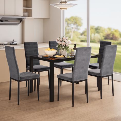 Bealife 6 Chaises Salle à Manger Lot de 6 Chaises de Cuisine Siege Rembourre en Tissu Velours Patte Metal Pied en Caoutchouc Gris Foncé — photo 2