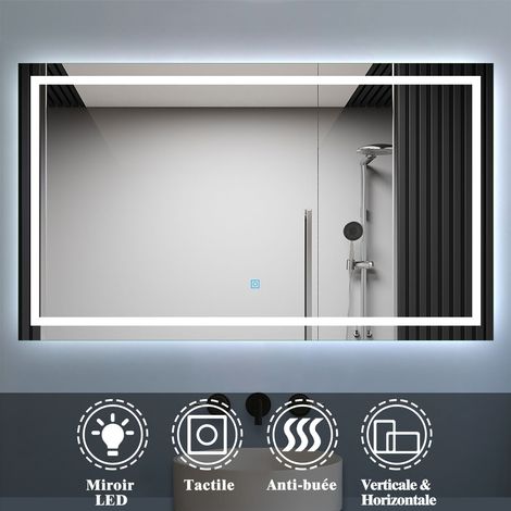 Acezanble – Miroir lumineux de salle de bain 120 x 80 cm – Éclairage LED anti-buée – IP44 – Interrupteur tactile – Montage vertical/horizontal — photo 1