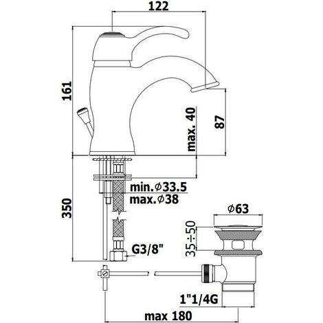 Paffoni – Mitigeur de lavabo chrome-or avec vidage 1"1/4 – FA075CO – Laiton – Aérateur M 24x1 – Kit de fixation inclus — photo 2