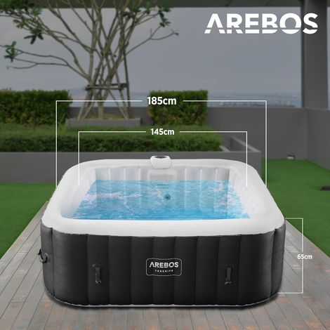Spa Gonflable AREBOS - Automatique - 185x185cm - 6 Personnes - Bande Lumineuse LED - 130 Jets de Massage - 910 L - Noir — photo 5