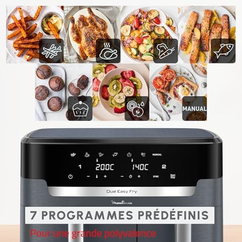 2026 Moulinex air fryer deux compartiments, très grande capacité 11L, 10 personnes, 7 Programmes automatiques, friteuse sans