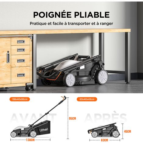Litheli – Tondeuse à batterie 33 cm – Moteur Brushless – 5 hauteurs réglables – Bac 30 L – Pour pelouses jusqu'à 500 m² — photo 5