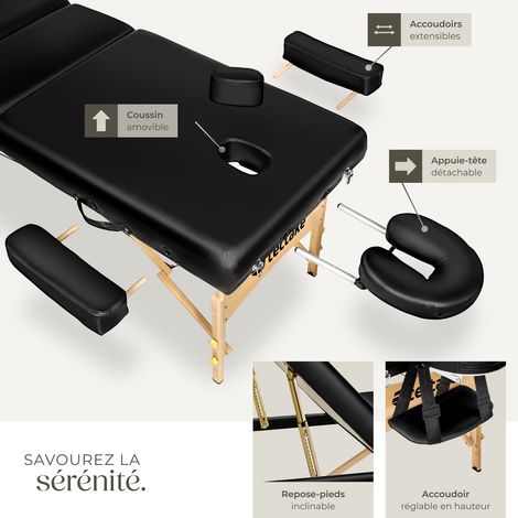 Table de massage portable pliante en bois et cuir synthétique noir — photo 3