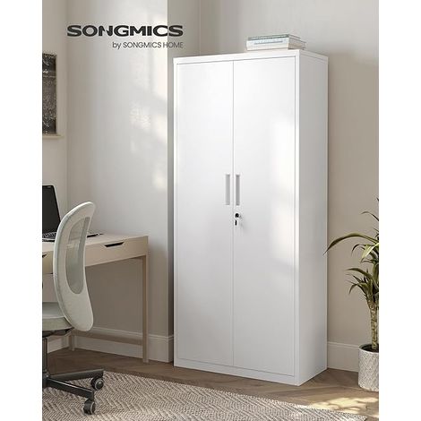 Songmics – Armoire à clés en acier avec 5 étagères réglables – Doubles portes – Serrure avec 2 clés – Kit anti-basculement – 40 x 80 x 180 cm – Blanc — photo 2