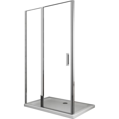 Giorgy – Porte de douche 6 mm avec petit mur et porte à battant – Verre trempé Easyclean – Largeur 117-120 cm – Installation en niche — photo 1