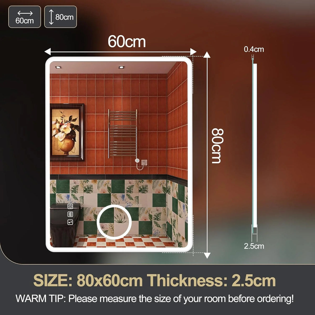 2026 Miroir de salle de bain S'bagno avec éclairage 1200 x 700 mm, IP44, LED, Bluetooth, antibuée, 3 couleurs de lumière (3 0